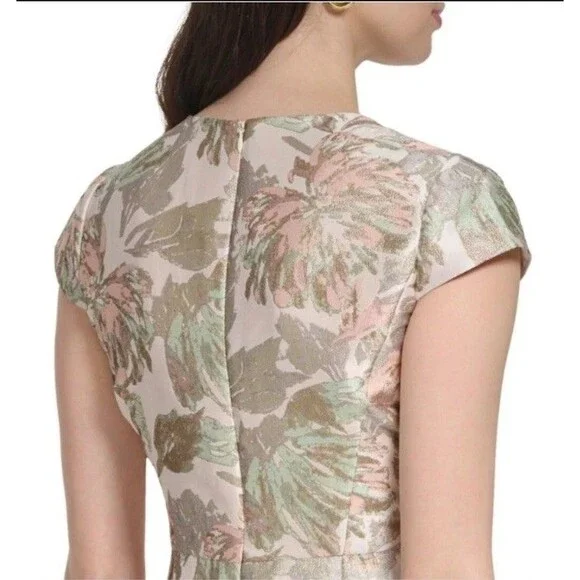 VINCE CAMUTO Women Blush Metallic Jacquard Pleated Cap Fit & Flare Dress 0 - Picture 12 of 16